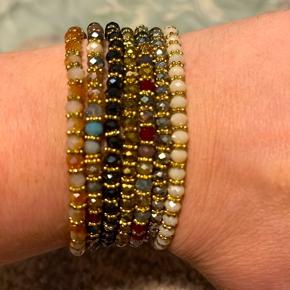Beaded stretch bracelets - set of 7, assorted colors